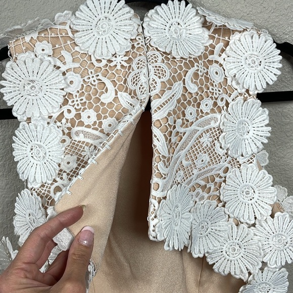 New Helen O'Connor Daisy Dress Mini Flare Open Back Floral Applique White Sz 14 - Picture 6 of 13